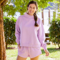 W Lingo Long Sleeve Mock-Crew Oversized Fleece
